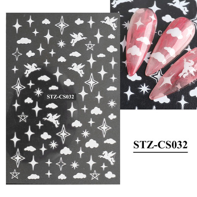 1 φύλλο Μαύρα άσπρα αυτοκόλλητα Star 3D Nail Art Sliders Moon Fire Smiling Checkerboard Εικόνα Αυτοκόλλητο μεμβράνη διακοσμητικά JISTZ-CS076