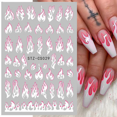 1 φύλλο Μαύρα άσπρα αυτοκόλλητα Star 3D Nail Art Sliders Moon Fire Smiling Checkerboard Εικόνα Αυτοκόλλητο μεμβράνη διακοσμητικά JISTZ-CS076