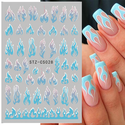 1 φύλλο Μαύρα άσπρα αυτοκόλλητα Star 3D Nail Art Sliders Moon Fire Smiling Checkerboard Εικόνα Αυτοκόλλητο μεμβράνη διακοσμητικά JISTZ-CS076