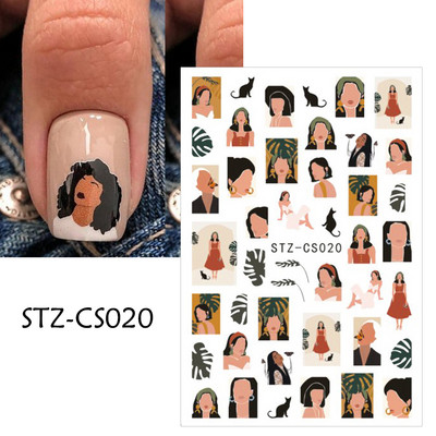 1 φύλλο Μαύρα άσπρα αυτοκόλλητα Star 3D Nail Art Sliders Moon Fire Smiling Checkerboard Εικόνα Αυτοκόλλητο μεμβράνη διακοσμητικά JISTZ-CS076