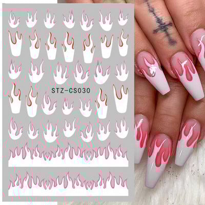 1 φύλλο Μαύρα άσπρα αυτοκόλλητα Star 3D Nail Art Sliders Moon Fire Smiling Checkerboard Εικόνα Αυτοκόλλητο μεμβράνη διακοσμητικά JISTZ-CS076