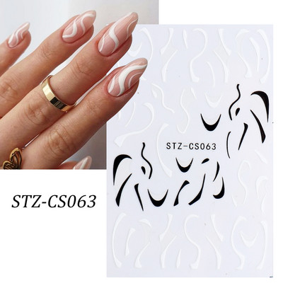 1 φύλλο Μαύρα άσπρα αυτοκόλλητα Star 3D Nail Art Sliders Moon Fire Smiling Checkerboard Εικόνα Αυτοκόλλητο μεμβράνη διακοσμητικά JISTZ-CS076