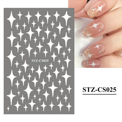 1 φύλλο Μαύρα άσπρα αυτοκόλλητα Star 3D Nail Art Sliders Moon Fire Smiling Checkerboard Εικόνα Αυτοκόλλητο μεμβράνη διακοσμητικά JISTZ-CS076