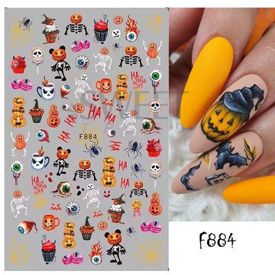 Autocolante 3D pentru unghii cu dovleac roz, drăguț și distractiv de Halloween, păianjen, groază, sânge, mână, autocolante pentru unghii, pentru decorarea unghiilor, folii SASW-J