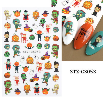 Autocolante 3D pentru unghii cu dovleac roz, drăguț și distractiv de Halloween, păianjen, groază, sânge, mână, autocolante pentru unghii, pentru decorarea unghiilor, folii SASW-J
