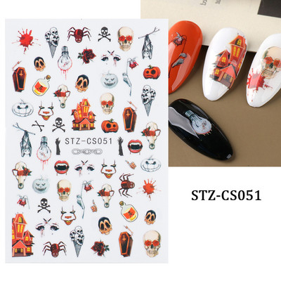 Autocolante 3D pentru unghii cu dovleac roz, drăguț și distractiv de Halloween, păianjen, groază, sânge, mână, autocolante pentru unghii, pentru decorarea unghiilor, folii SASW-J