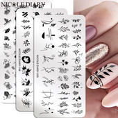 NICOLE DIARY Leaves Flower Stripe Design Plate Stamping Abstract Lady Face Stamp Stamp Nail Templates Leaf Floral Printing Stencil