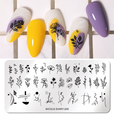 NICOLE DIARY Leaves Flower Stripe Design Plate Stamping Abstract Lady Face Stamp Stamp Nail Templates Leaf Floral Printing Stencil