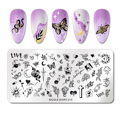 NICOLE DIARY Leaves Flower Stripe Design Plate Stamping Abstract Lady Face Stamp Stamp Nail Templates Leaf Floral Printing Stencil