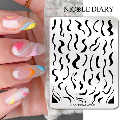 NICOLE DIARY Leaves Flower Stripe Design Plate Stamping Abstract Lady Face Stamp Stamp Nail Templates Leaf Floral Printing Stencil