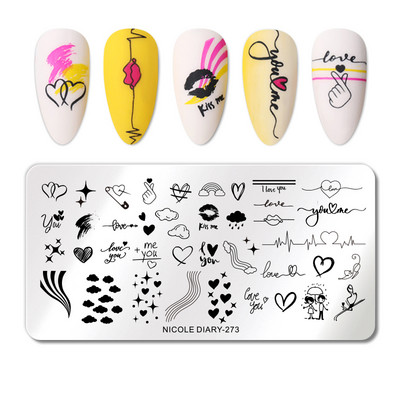 NICOLE DIARY Leaves Flower Stripe Design Plate Stamping Abstract Lady Face Stamp Stamp Nail Templates Leaf Floral Printing Stencil