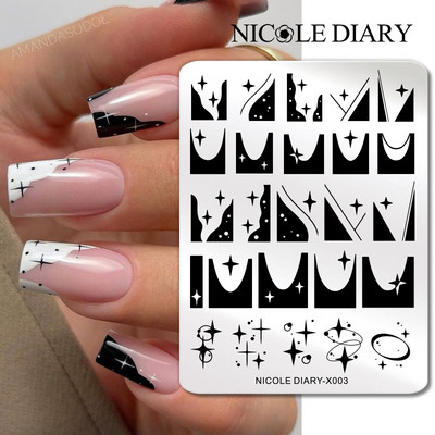 NICOLE DIARY Leaves Flower Stripe Design Plate Stamping Abstract Lady Face Stamp Stamp Nail Templates Leaf Floral Printing Stencil
