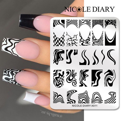 NICOLE DIARY Leaves Flower Stripe Design Plate Stamping Abstract Lady Face Stamp Stamp Nail Templates Leaf Floral Printing Stencil