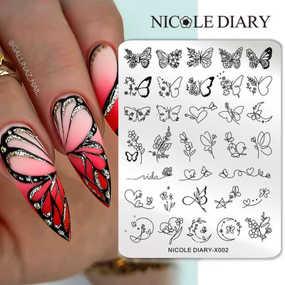 NICOLE DIARY Leaves Flower Stripe Design Plate Stamping Abstract Lady Face Stamp Stamp Nail Templates Leaf Floral Printing Stencil