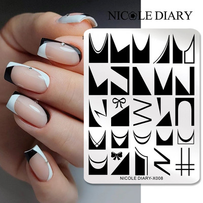 NICOLE DIARY Leaves Flower Stripe Design Plate Stamping Abstract Lady Face Stamp Stamp Nail Templates Leaf Floral Printing Stencil