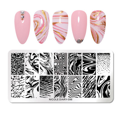 NICOLE DIARY Leaves Flower Stripe Design Plate Stamping Abstract Lady Face Stamp Stamp Nail Templates Leaf Floral Printing Stencil
