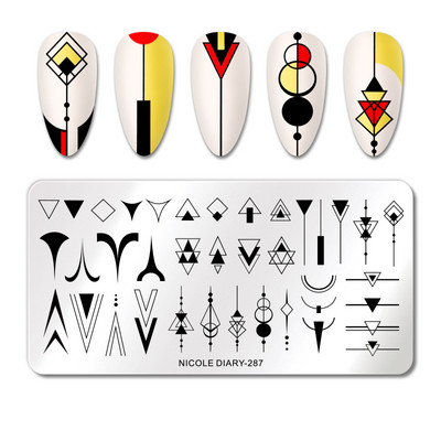 NICOLE DIARY Leaves Flower Stripe Design Plate Stamping Abstract Lady Face Stamp Stamp Nail Templates Leaf Floral Printing Stencil