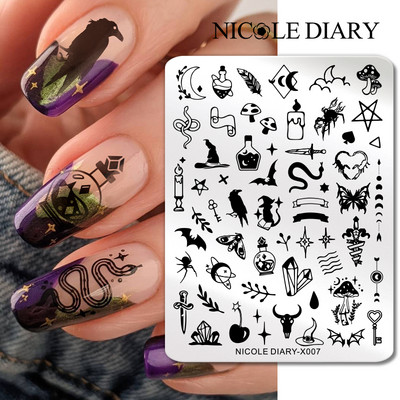 NICOLE DIARY Leaves Flower Stripe Design Plate Stamping Abstract Lady Face Stamp Stamp Nail Templates Leaf Floral Printing Stencil