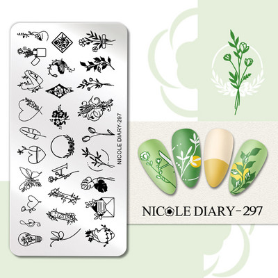 NICOLE DIARY Leaves Flower Stripe Design Plate Stamping Abstract Lady Face Stamp Stamp Nail Templates Leaf Floral Printing Stencil