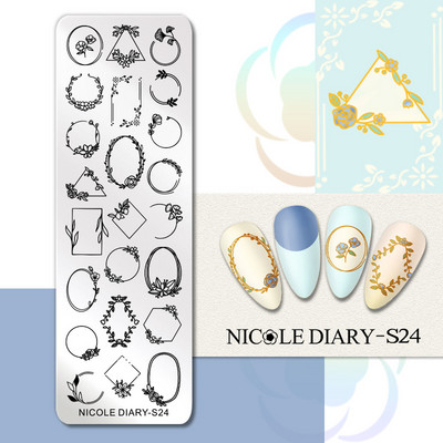 NICOLE DIARY Leaves Flower Stripe Design Plate Stamping Abstract Lady Face Stamp Stamp Nail Templates Leaf Floral Printing Stencil