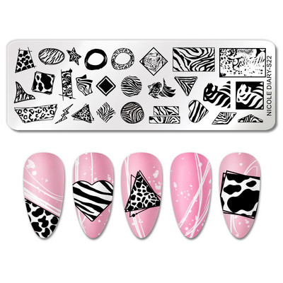 NICOLE DIARY Leaves Flower Stripe Design Plate Stamping Abstract Lady Face Stamp Stamp Nail Templates Leaf Floral Printing Stencil