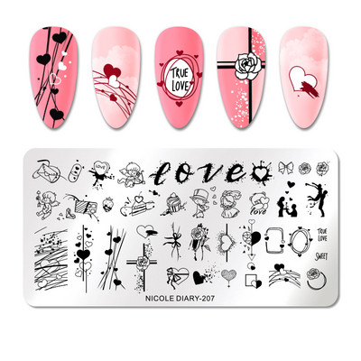 NICOLE DIARY Leaves Flower Stripe Design Plate Stamping Abstract Lady Face Stamp Stamp Nail Templates Leaf Floral Printing Stencil