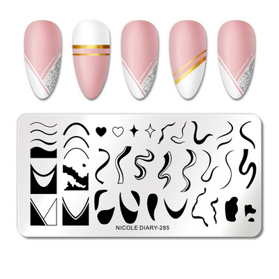 NICOLE DIARY Leaves Flower Stripe Design Plate Stamping Abstract Lady Face Stamp Stamp Nail Templates Leaf Floral Printing Stencil
