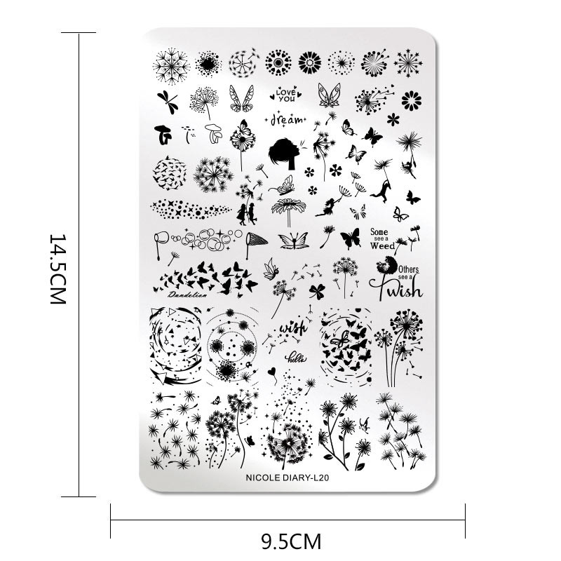 NICOLE DIARY Big Rectangle Nail Stamping Plate Πρότυπα σφραγίδας φύλλων λουλουδιών DIY εκτύπωση στένσιλ μανικιούρ πεταλούδας
