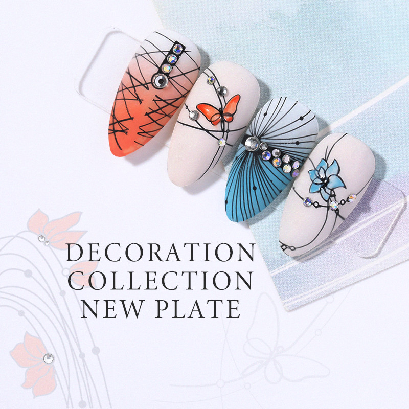 NICOLE DIARY Big Rectangle Nail Stamping Plate Πρότυπα σφραγίδας φύλλων λουλουδιών DIY εκτύπωση στένσιλ μανικιούρ πεταλούδας