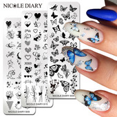 NICOLE DIARY Blue Butterfly Nail Art tempelplaat Love Heart Wave Line Image Küünetempli mallid UV-geel-lakiga trükitööriistad