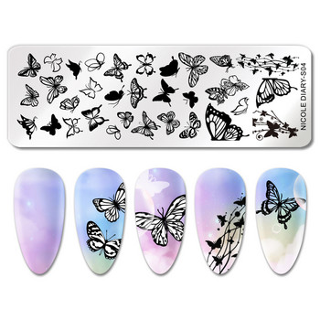 NICOLE DIARY Blue Butterfly Nail Art Stamping Plate Love Heart Wave Line Image Nail Stamp Templates Инструменти за печат с UV гел лак