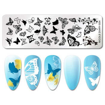 NICOLE DIARY Blue Butterfly Nail Art Stamping Plate Love Heart Wave Line Image Nail Stamp Templates Инструменти за печат с UV гел лак
