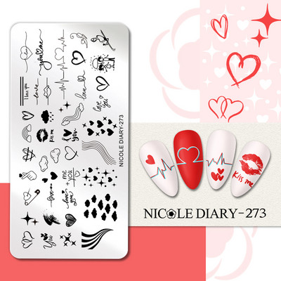 NICOLE DIARY Blue Butterfly Nail Art tempelplaat Love Heart Wave Line Image Küünetempli mallid UV-geel-lakiga trükitööriistad