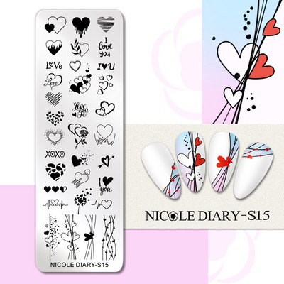 NICOLE DIARY Blue Butterfly Nail Art tempelplaat Love Heart Wave Line Image Küünetempli mallid UV-geel-lakiga trükitööriistad