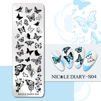 NICOLE DIARY Blue Butterfly Nail Art tempelplaat Love Heart Wave Line Image Küünetempli mallid UV-geel-lakiga trükitööriistad