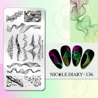 NICOLE DIARY Blue Butterfly Nail Art tempelplaat Love Heart Wave Line Image Küünetempli mallid UV-geel-lakiga trükitööriistad