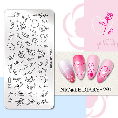 NICOLE DIARY Blue Butterfly Nail Art tempelplaat Love Heart Wave Line Image Küünetempli mallid UV-geel-lakiga trükitööriistad