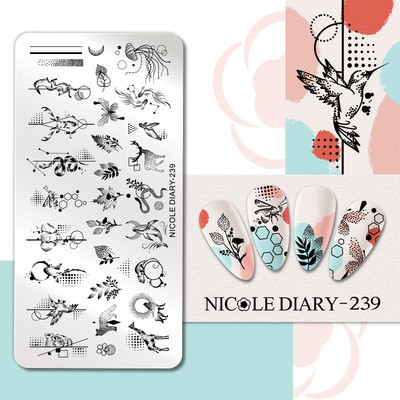 NICOLE DIARY Blue Butterfly Nail Art tempelplaat Love Heart Wave Line Image Küünetempli mallid UV-geel-lakiga trükitööriistad