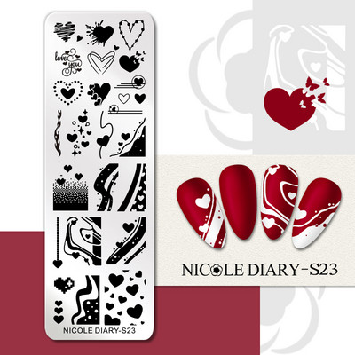 NICOLE DIARY Blue Butterfly Nail Art tempelplaat Love Heart Wave Line Image Küünetempli mallid UV-geel-lakiga trükitööriistad