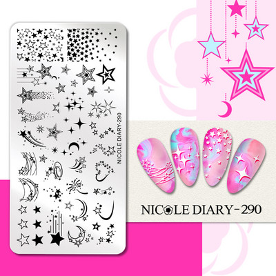 NICOLE DIARY Blue Butterfly Nail Art tempelplaat Love Heart Wave Line Image Küünetempli mallid UV-geel-lakiga trükitööriistad