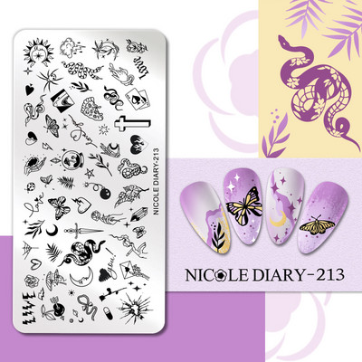 NICOLE DIARY Blue Butterfly Nail Art tempelplaat Love Heart Wave Line Image Küünetempli mallid UV-geel-lakiga trükitööriistad