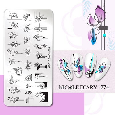 NICOLE DIARY Blue Butterfly Nail Art tempelplaat Love Heart Wave Line Image Küünetempli mallid UV-geel-lakiga trükitööriistad