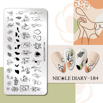 NICOLE DIARY Blue Butterfly Nail Art tempelplaat Love Heart Wave Line Image Küünetempli mallid UV-geel-lakiga trükitööriistad