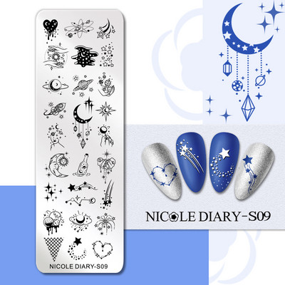 NICOLE DIARY Blue Butterfly Nail Art tempelplaat Love Heart Wave Line Image Küünetempli mallid UV-geel-lakiga trükitööriistad