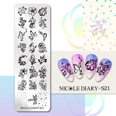 NICOLE DIARY Blue Butterfly Nail Art tempelplaat Love Heart Wave Line Image Küünetempli mallid UV-geel-lakiga trükitööriistad