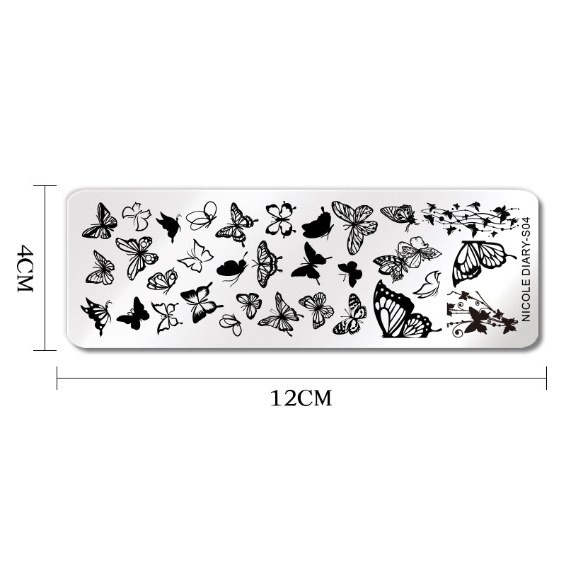 NICOLE DIARY Blue Butterfly Nail Art Stamping Plate Love Heart Wave Line Εικόνα Πρότυπα σφραγίδας νυχιών UV Gel Polish Εργαλεία εκτύπωσης