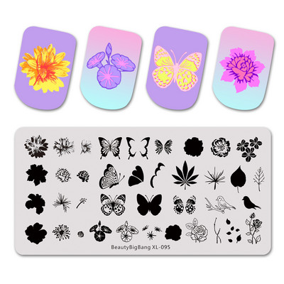 BeautyBigBang 6*12cm Ορθογώνια Πλάκες Σφράγισης Νυχιών Καλοκαιρινό Λουλούδι Γεωμετρία Νυχιών Πρότυπο Πρότυπο εικόνας Στένσιλ για πιάτο