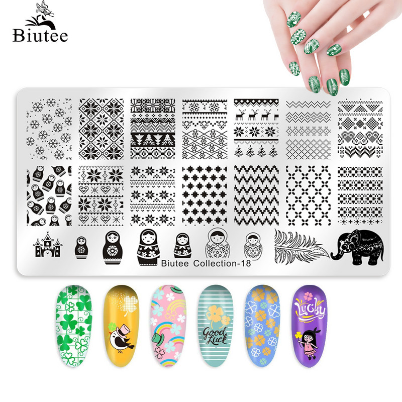 Biutee Πλάκες για σφράγιση νυχιών Stamper Scraper Πρότυπο νυχιών Λουλούδια γεωμετρικά μοτίβα Σχέδια νυχιών DIY Πιάτο σφραγίδας μανικιούρ