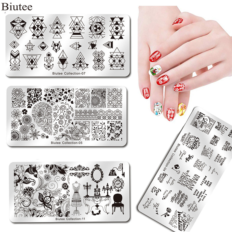 Biutee Πλάκες για σφράγιση νυχιών Stamper Scraper Πρότυπο νυχιών Λουλούδια γεωμετρικά μοτίβα Σχέδια νυχιών DIY Πιάτο σφραγίδας μανικιούρ