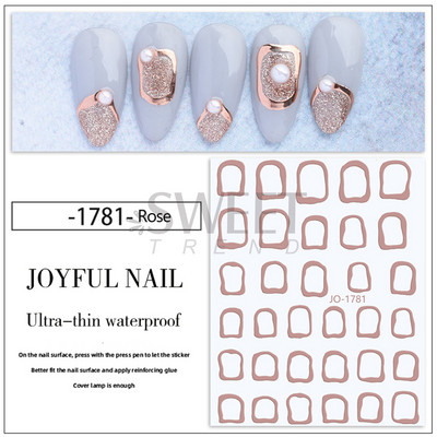 3D-pronksjas kuldtriibulised kleebised küüntele Ebaregulaarne raam Marmorist disain Nail Art Dekoratsioon Kleebised Liugurid Maniküüri fooliumid